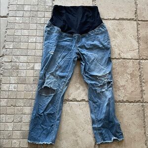 Isabel Maternity Blue Distressed Cropped Jeans